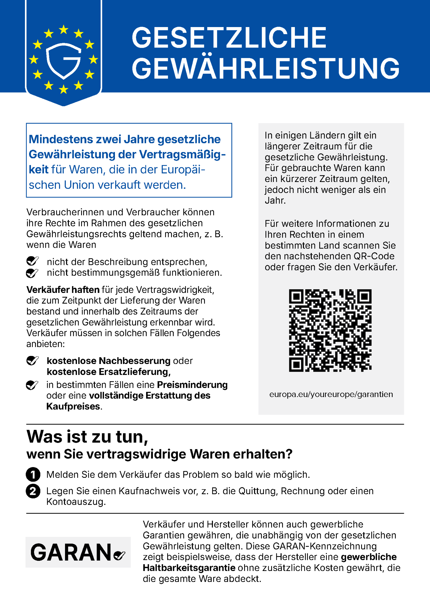 EU-Informationen zur gesetzlichen Gewährleistung
